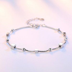 NEW 925 Sterling Silver Simple Cube Bead Bracelet